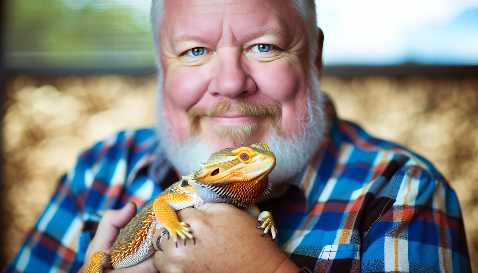 Bearded dragon being held by its owner