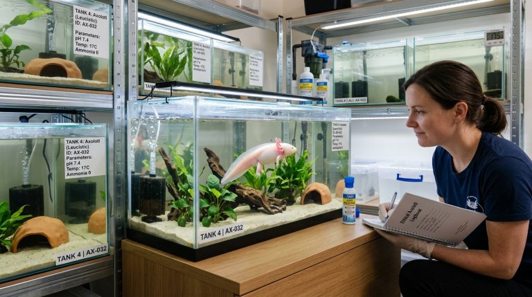 Healthy captive-bred axolotl in an ethical breeder setup